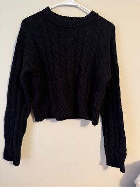 Black Cable Knit Crewneck Sweater